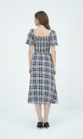 SIXDO G-Navy Short Sleeves Woven Flared Dress for Women